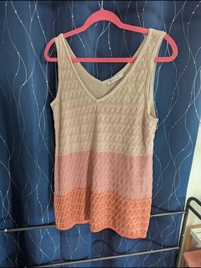 Color block Knit Tank Top in Beige, Pink & Orange